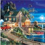 pictură cu diamante Casa de lângă lac 30 × 40 cm