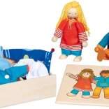 Goki păpuși Fynja și Fabio cu hăinuțe în cutie din lemn