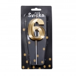 Lumânare de petrecere cifră 6 Aurie