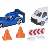 TEAMSTERZ RAPID RACERS – set de curse: mașinuță și camion de asistență cu conuri și bariere