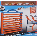 Pistă 3‑în‑1 cu mașinuțe și garaj