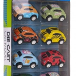 Set de 8 mașinuțe metalice cu mecanism pull-back și anvelope din cauciuc