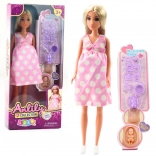 Păpușă ANLILY însărcinată cu rochie cu buline și accesorii pentru bebeluș