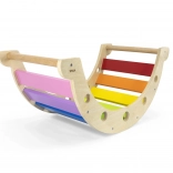 Pod montessori din lemn, pod-hamăc 2în1 Viga – balansoar curcubeu