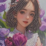 Pictură cu diamante Fata cu flori pe pânză 23x30 cm