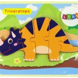 Puzzle din lemn cu dinozauri – triceratops sau ankylosaurus, portocaliu