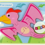 Puzzle din lemn cu dinozauri – pterodactil roz sau pliozaur albastru