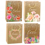 Pungă de cadou cu inscripție Love și flori 23 x 18 x 10,5 cm