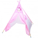 Cort teepee roz pentru copii cu unicorn
