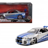Model metalic de mașină 2002 Nissan Skyline GT‑R R34 1:24 Furios și iute
