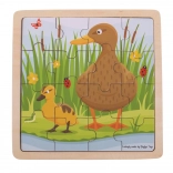 Puzzle în ramă din lemn BIGJIGS TOYS rață cu rățușcă – 16 piese