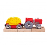 Bigjigs Rail tractor roșu cu remorcă platformă
