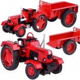 tractor roșu metalic cu remorcă 1:18 cu roți din cauciuc