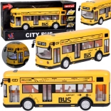 Autobuz urban galben cu lumini, sunete și uși care se deschid