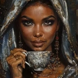 Pictură cu diamante – femeie cu ceașcă de cafea 30 × 40 cm