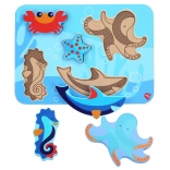 Puzzle din lemn cu piese de introdus Sea World – LUCY & LEO, 6 piese