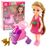 Mini păpușă cu cărucior și pisicuțe