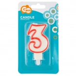 Lumânare pentru tort cifră 3 cu contur roșu GODAN