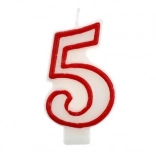 Lumânare pentru tort cifra 5 cu contur roșu GODAN