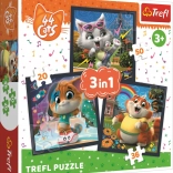 Puzzle 3în1 Cunoaște pisicuțele drăgălașe 44 CATS