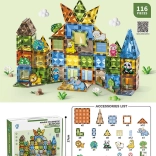 Set de construcție magnetic pentru copii, 116 piese, cu animăluțe