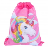 Sacul școlar roz pentru încălțăminte cu motiv de unicorn 35x27 cm