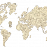 Hartă mondială 3D cu animale din lemn, mărimea M