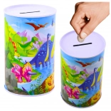 Pușculiță metalică cu dinozauri 13 × 8 cm