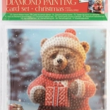 Pictură cu diamante – felicitări de Crăciun Ursuleț și Om de Zăpadă 13×13 cm (set 2 buc)