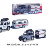 Jeep off-road cu remorcă de camping – model metalic cu mecanism pull-back