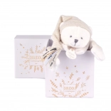 Set cadou Doudou – păturică-jucărie din pluș cu ursuleț și căciuliță, bej 25 cm