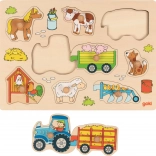 Goki puzzle din lemn cu tractor la fermă