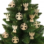 Decorațiuni de Crăciun din lemn – îngerași pentru brad, 12 buc.