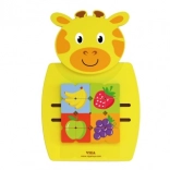 VIGA placă manipulatoare din lemn Montessori în formă de girafă cu certificat FSC