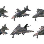 Avion de vânătoare metal-plastic 12 cm cu mers înapoi, mix de tipuri 6 bucăți în cutie
