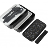 cutie bento neagră cu motív de pisică 1,2 l