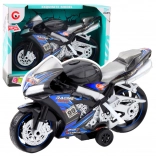 motocicletă de curse albastru-negru cu efecte de lumină și sunet