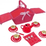 Coș de picnic pentru copii cu set de ceai Dots and Hearts