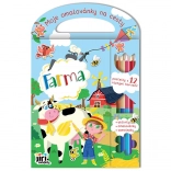 Carte de colorat pentru călătorii – fermă, 96 de pagini, autocolante și 6 creioane colorate