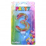 Lumânare de petrecere numărul 3 cu dungi