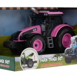 Tractor interactiv pentru copii 3+ capotă deschisă + sunete + lumini LED roz