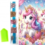 Pictură cu diamante pe pânză – unicorni în caleașcă 23 × 30 cm