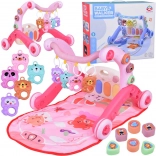 saltea educativă de joacă 3‑în‑1 cu antemergător, pian și jucării suspendate