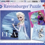 Puzzle Ravensburger Regatul de Gheață: Elsa, Anna și Olaf 3×49 piese