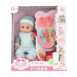 Păpușă-bebeluș care face pipi, cu sunete, 28 cm, cu accesorii