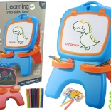 Tablă dublă, magnetică și pentru cretă, albastru-roșu, cu șabloane