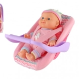 Păpușă bebeluș 20 cm în marsupiu/scaun auto