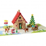 Jeujura set de construcție din lemn căsuță de Crăciun, 90 piese