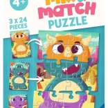 RAVENSBURGER puzzle Mix & Match: dinozauri drăgălași 3×24 piese