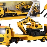Autospecială de tractare pliabilă cu excavator pe șenile, cu lumini și sunete – set DIY galben